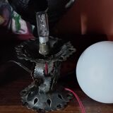 Pair of vintage wrought iron and opaline lamps from the 1960s.