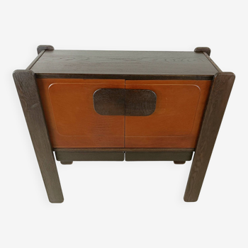 Vintage meather and wooden bar cabinet by Hi Plan, 1960s