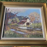 Vintage Oil Landscape Painting - Impasto Barn Scene
