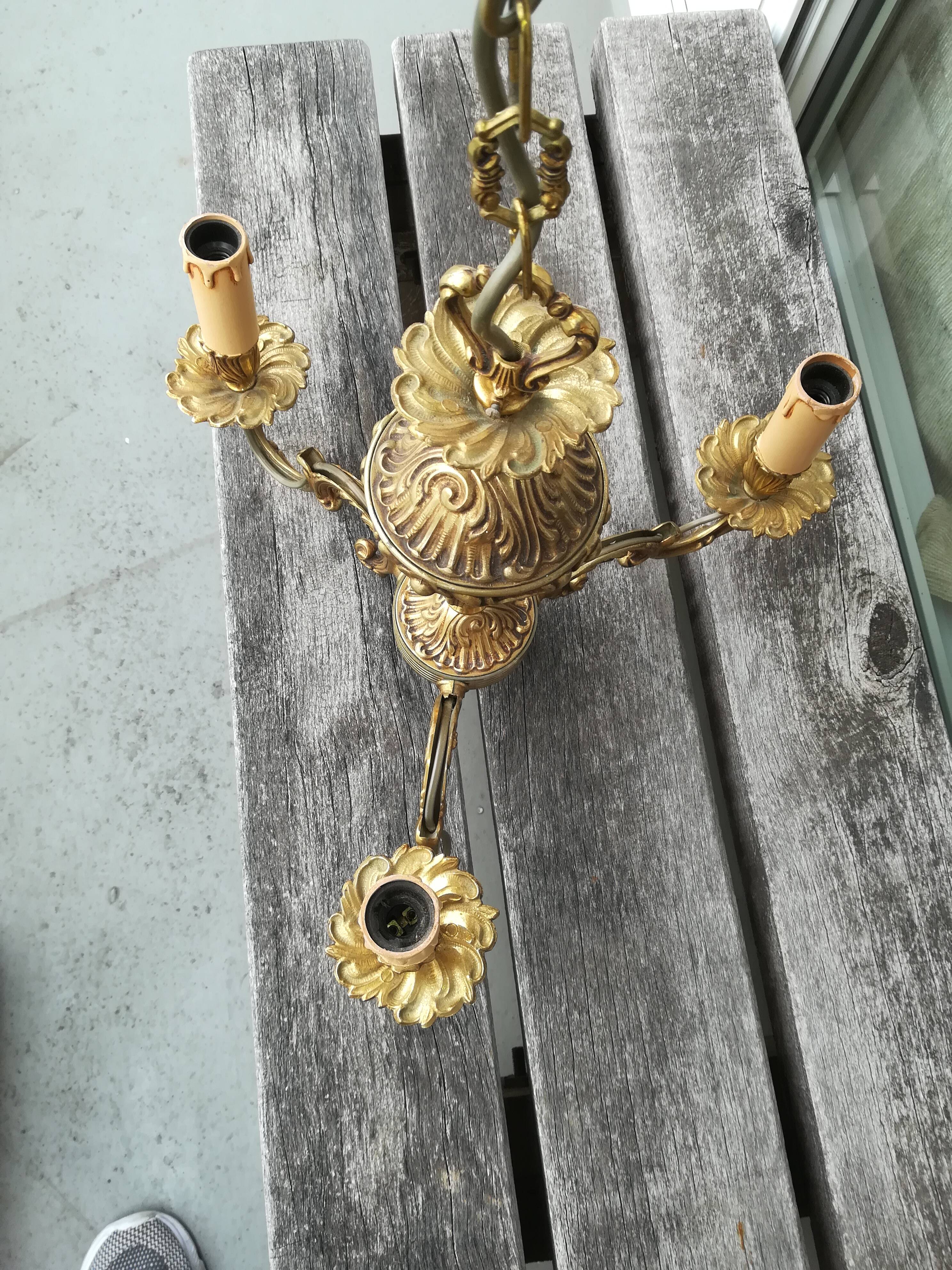 Three-branched brass chandelier