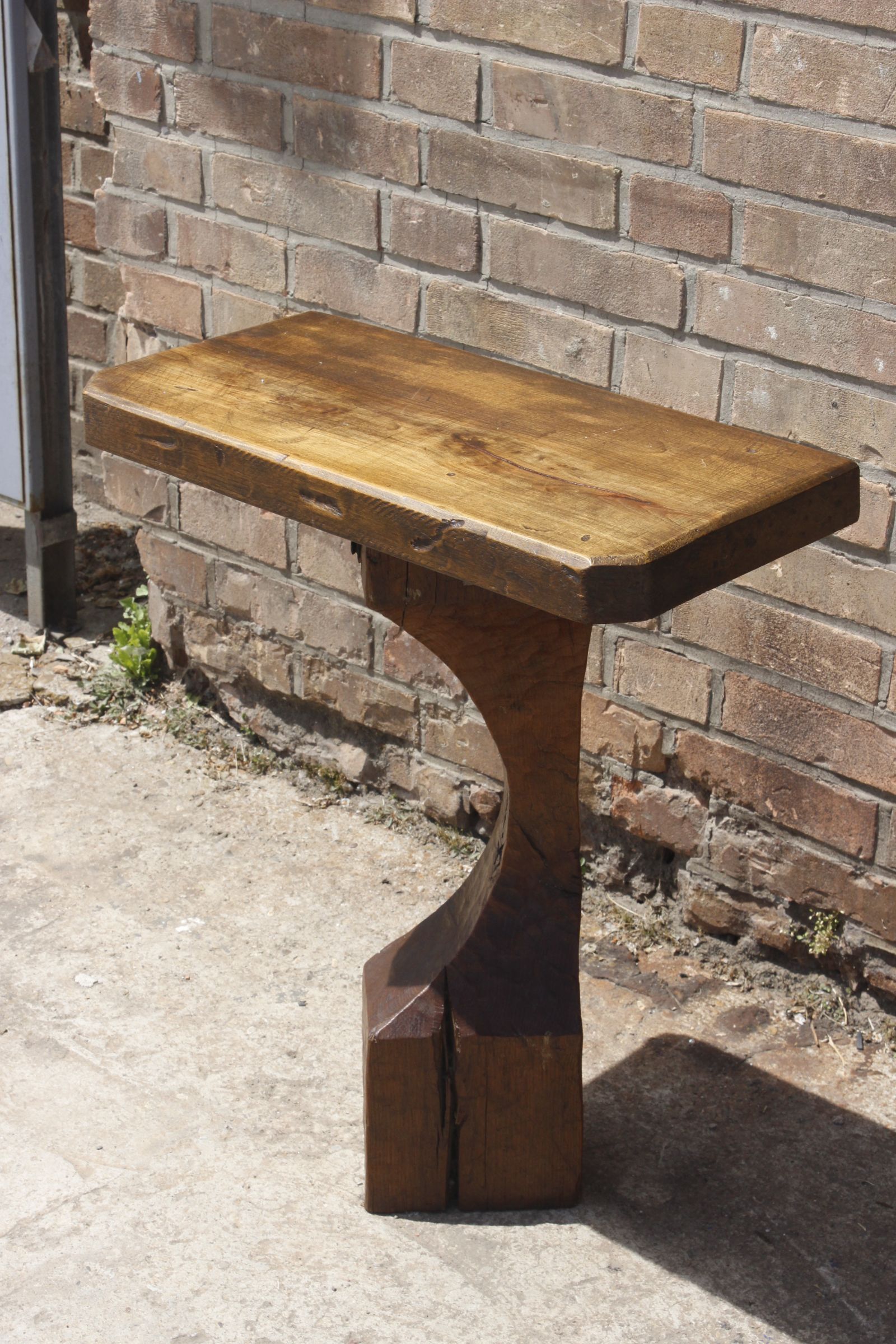 Brutalist console in solid wood worked with gouge & wrought iron, France 1950s