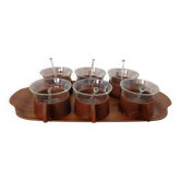 Swedish Teak Tray with Tea Cups by Jie Gantofta, 1960s, Set of 7