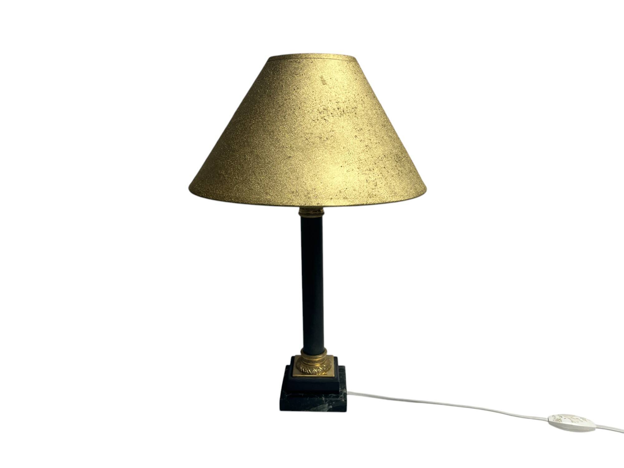 Empire bronze marble and patinated sheet metal lamp base, 20th century