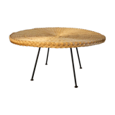 Table basse en rotin et métal année 50
