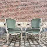 Paire De Fauteuils En Bois Laqué De Style Louis XV XIX Eme Siècle