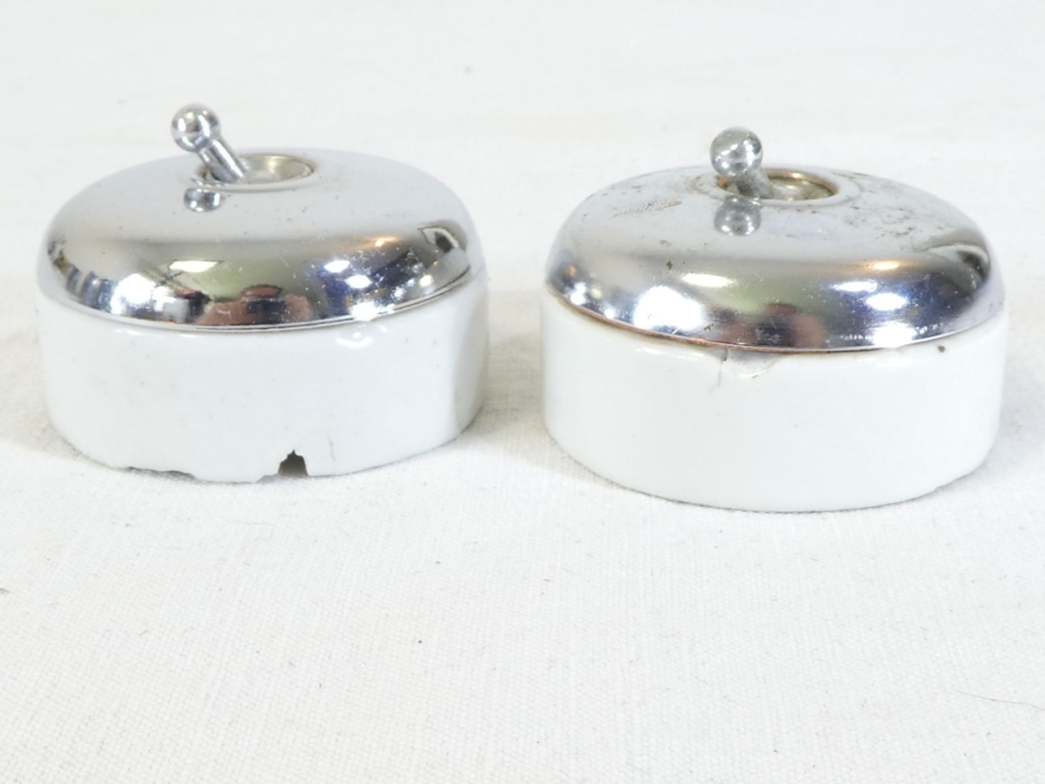3 Ancient porcelain switches and industrial vintage crhomé metal