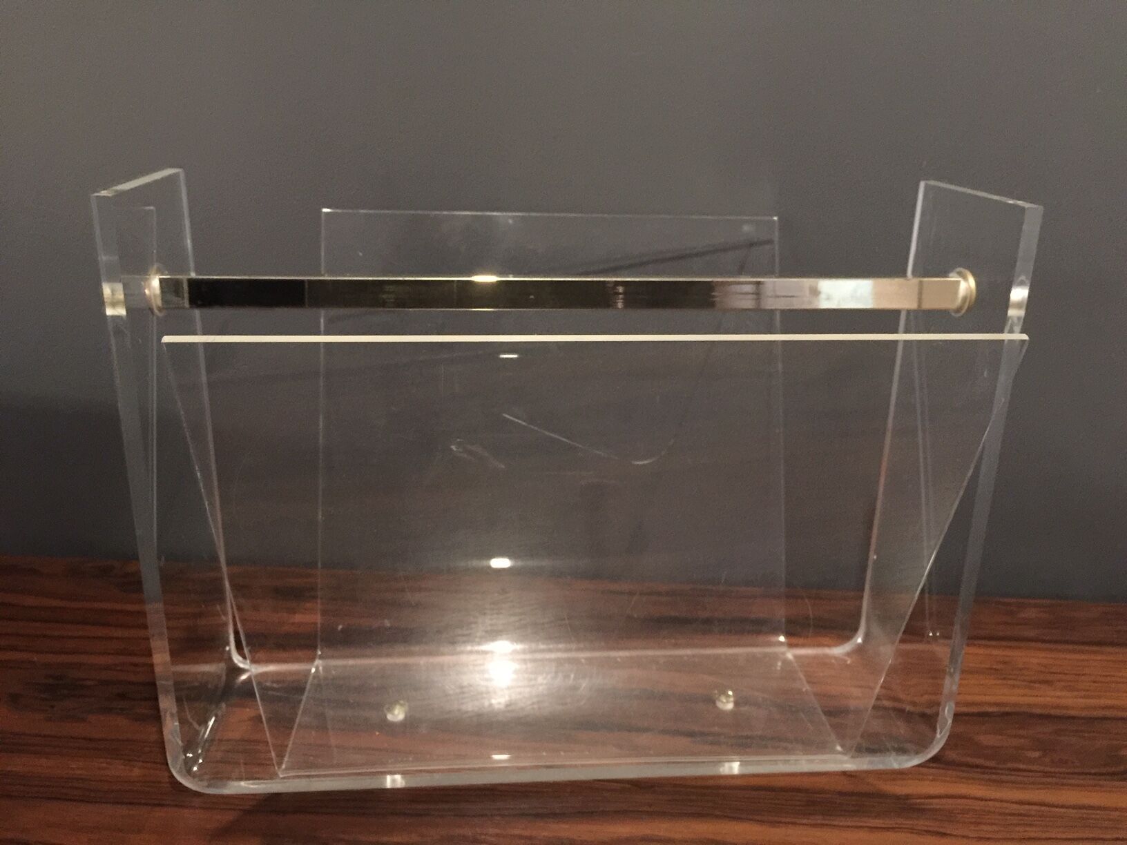 Magazine rack perspex and brass 1970s