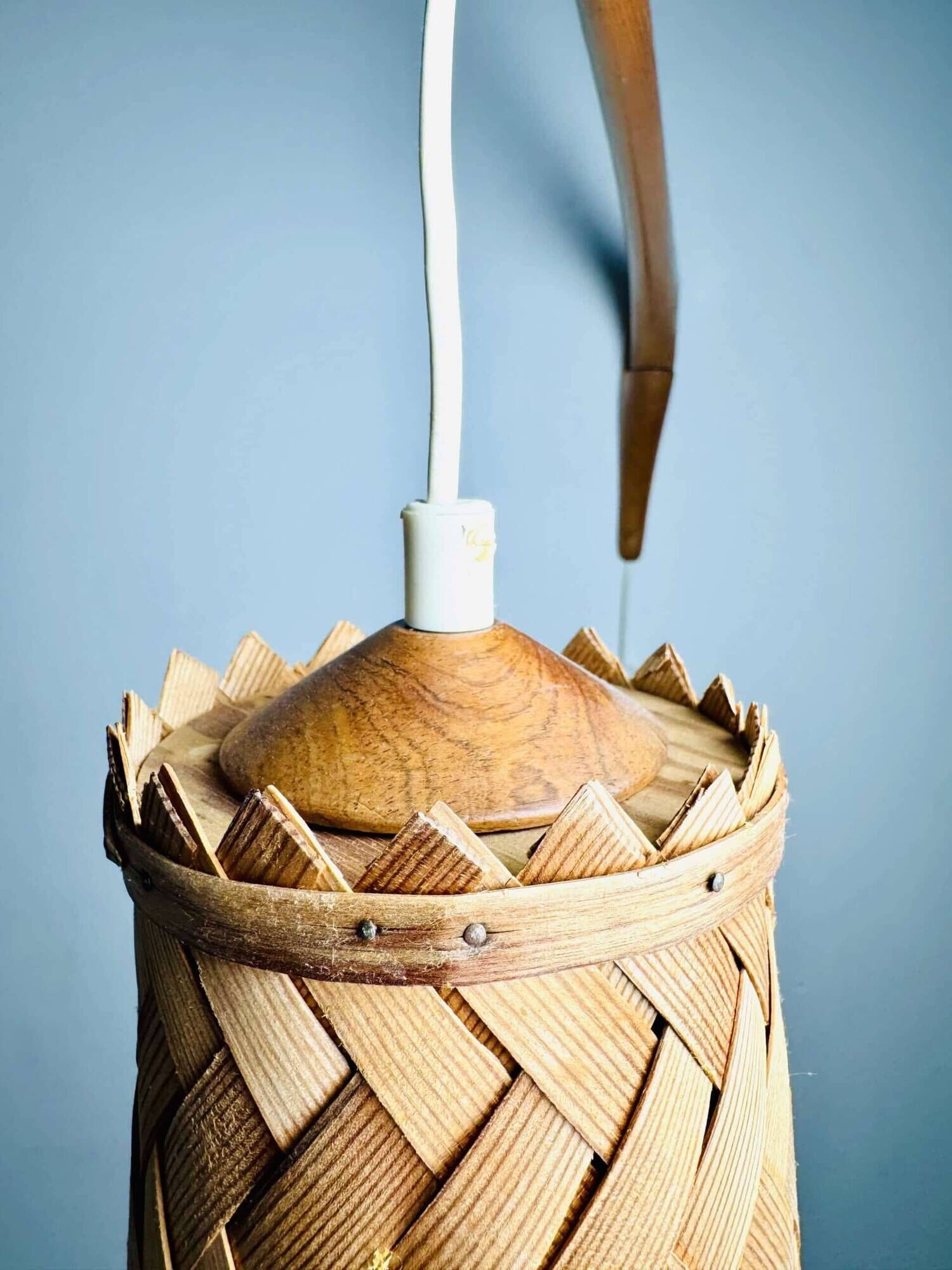 Swivel Arm Teak Wall Lamp With Pine Veneer Shade By Unknown Designer, Sweden 1960S