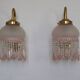 Pair of French Vintage Gold Wall Lights Pink Glass Beaded Fringe Shades