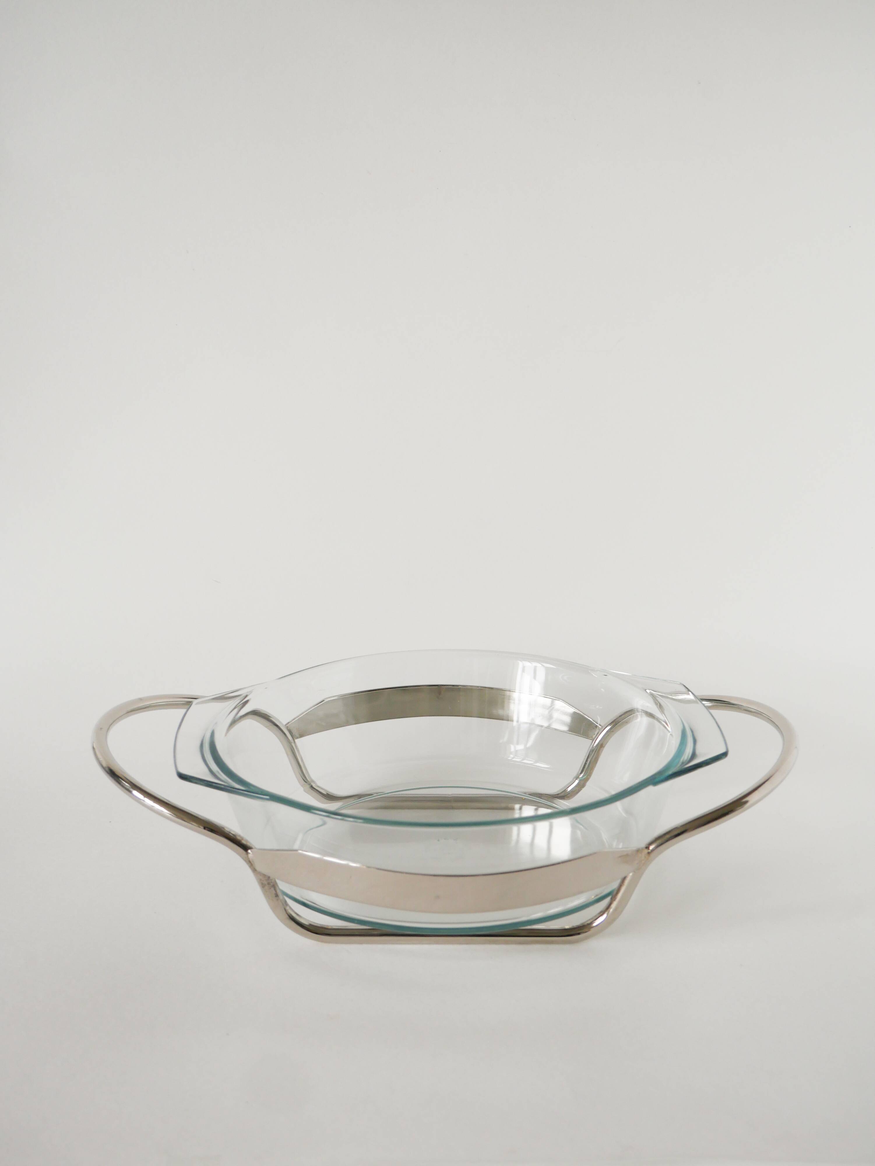 Large glass and silver-plated salad bowl, 1950