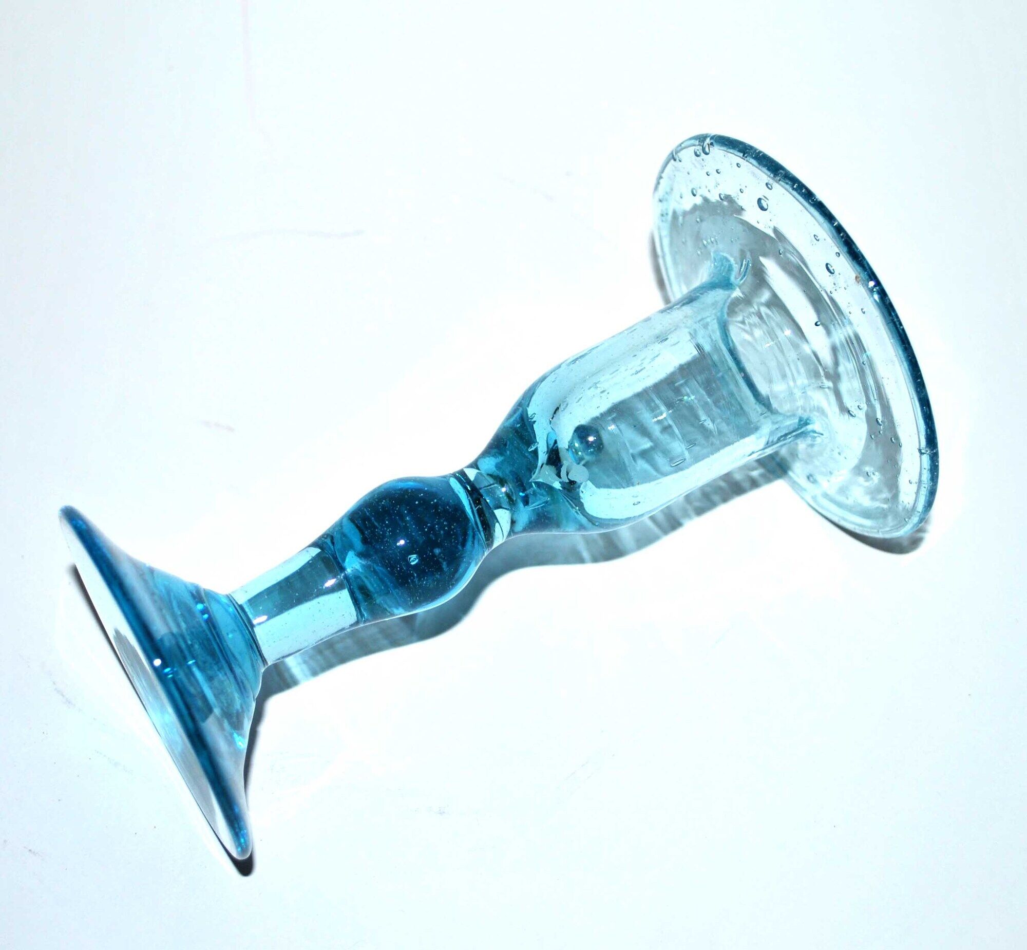Vintage bubbled glass candle holder from biot - blue blown glass chandelier 1960