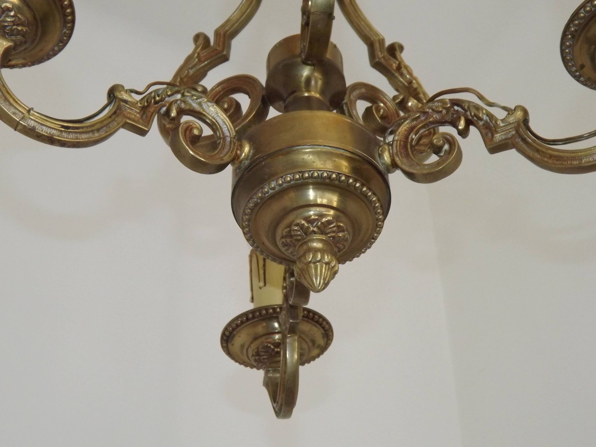 French Vintage Bronze Art Nouveau Style 3-Light 3-Sided Cage Chandelier