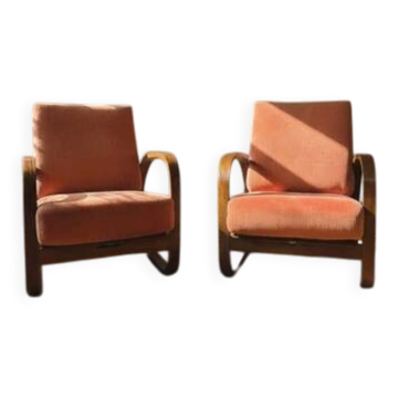 Pair of H-70 lounge chairs by Jindřich Halabala for UP Závody Brno, Czechoslovakia, 1930s, 88 × 65 × 85 cm