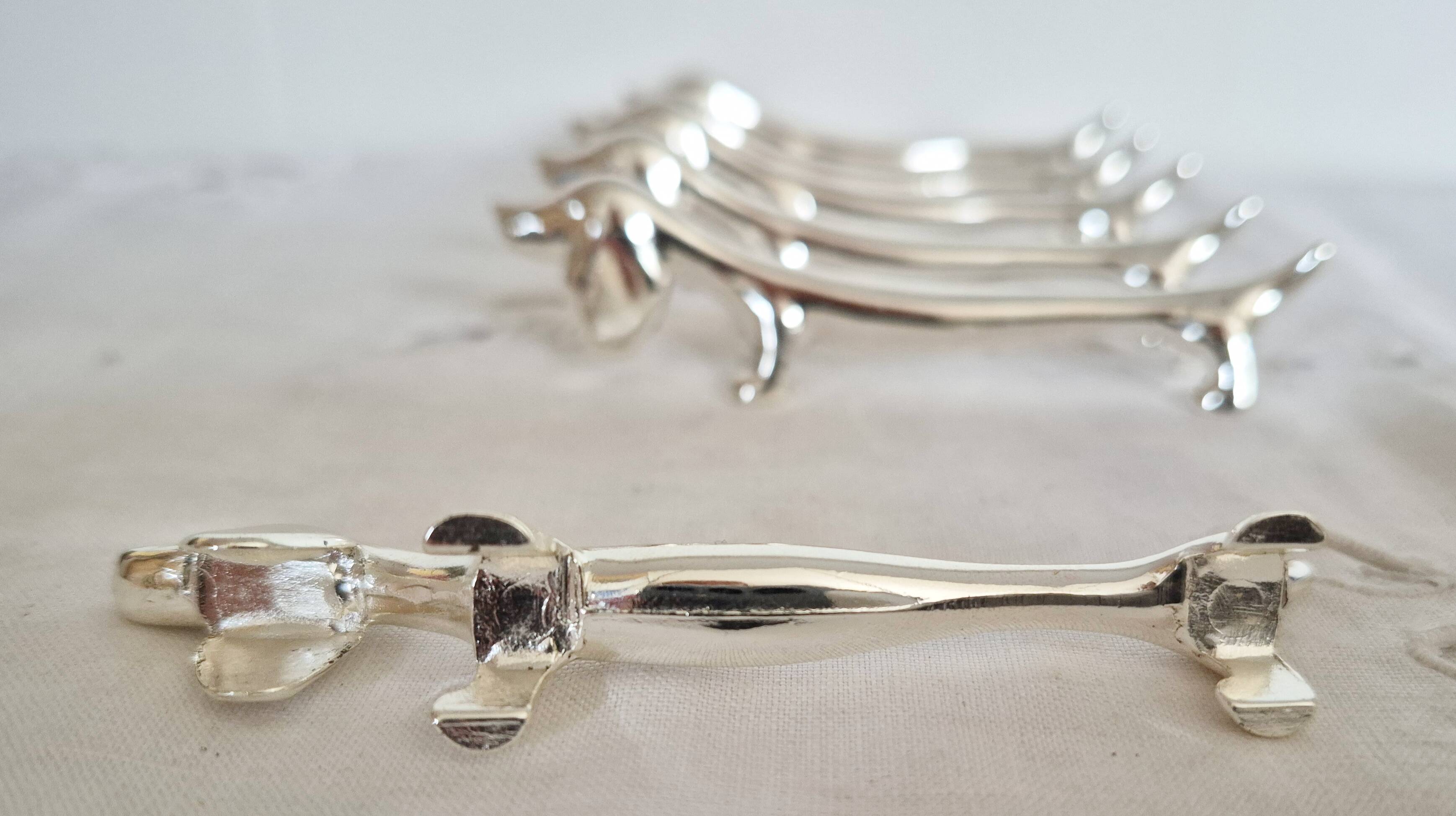 Silver-plated metal dachshund knife rest, 1950s