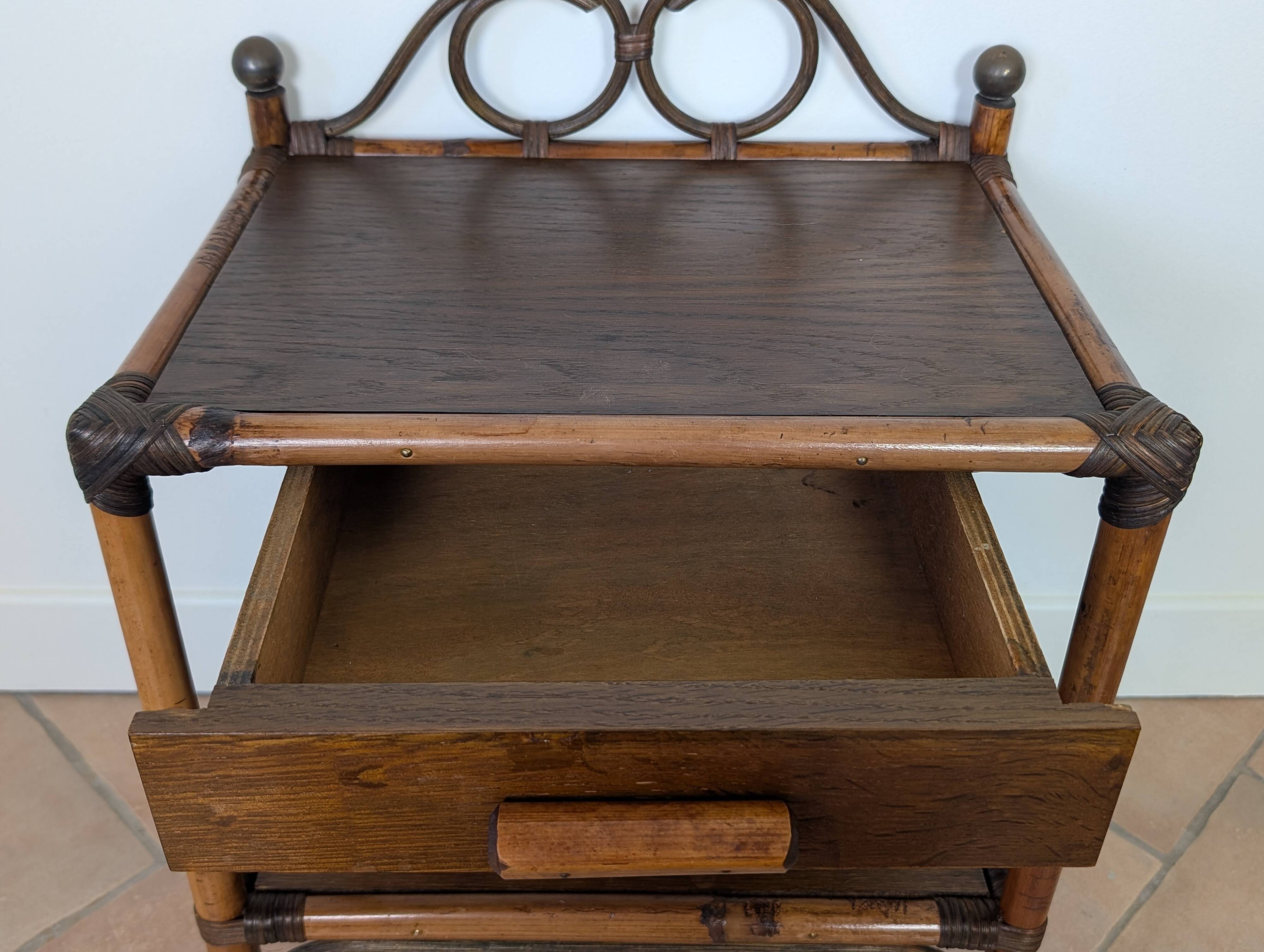 Pair of rattan bedside tables