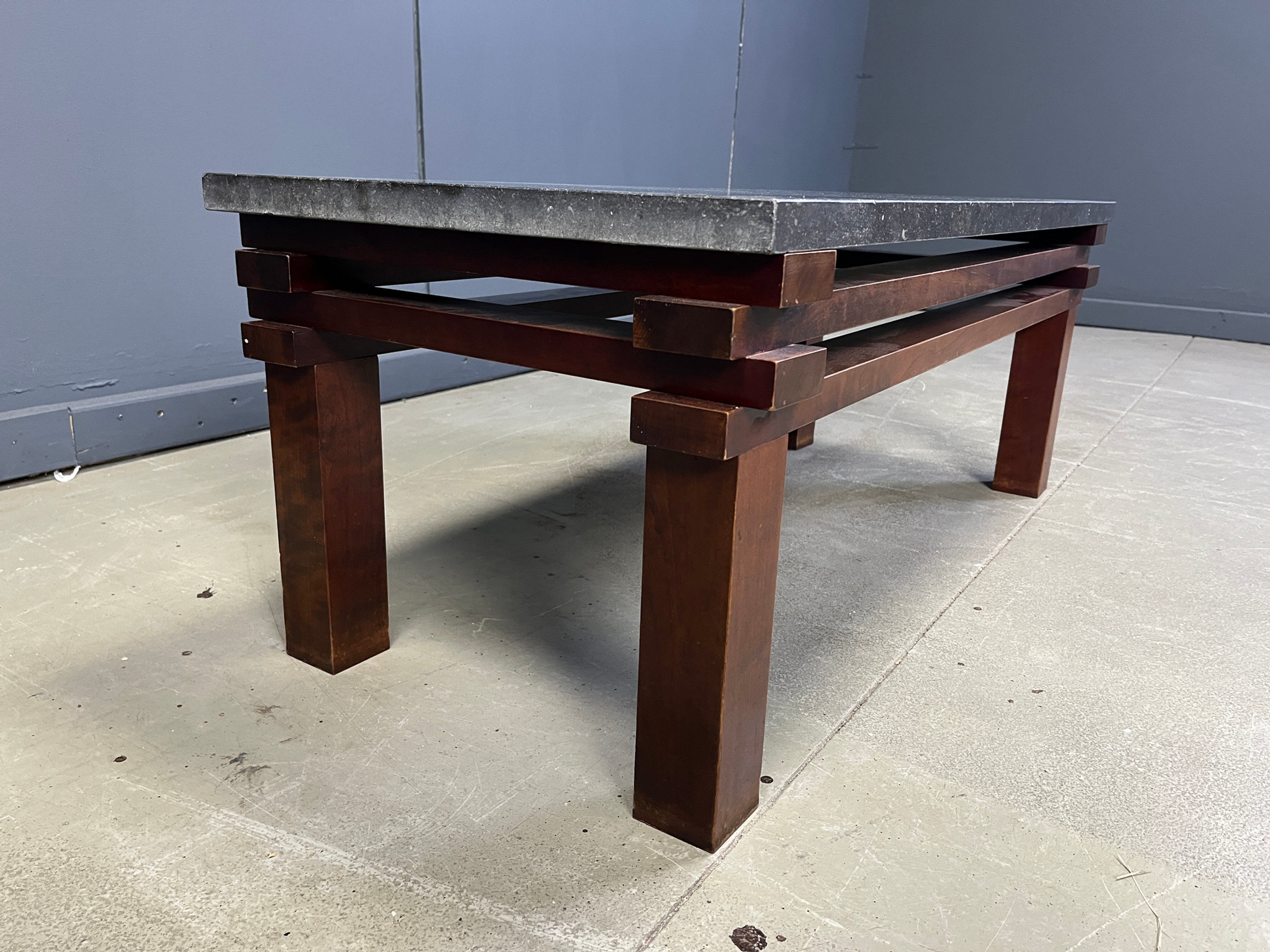 Vintage wooden and stone top coffee table, 1970s