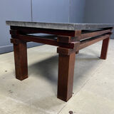 Vintage wooden and stone top coffee table, 1970s