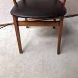 Armchair blond wood and Scandinavian leather 60s