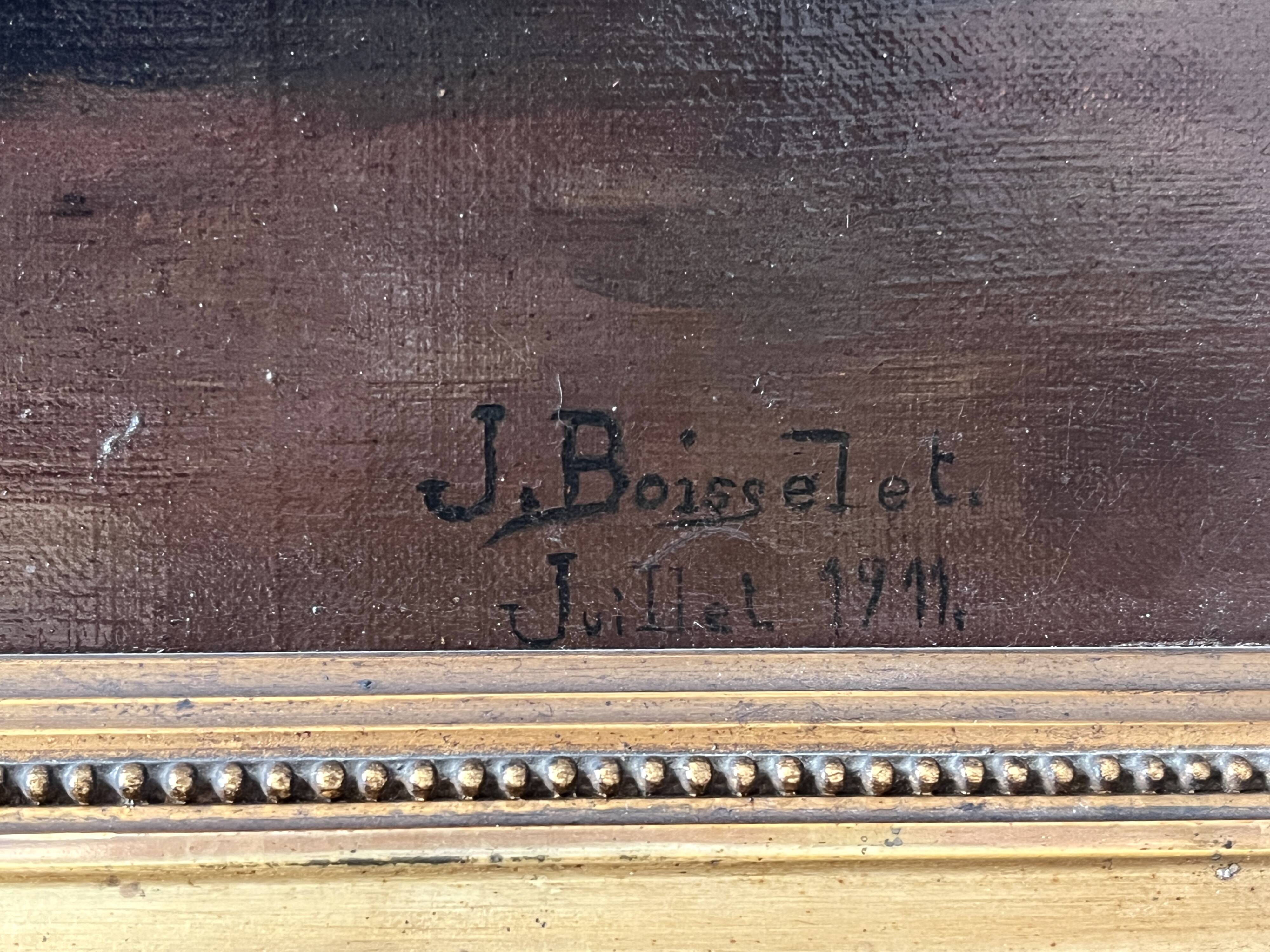 Oil on canvas of a still life with pears 1911, antique framed painting