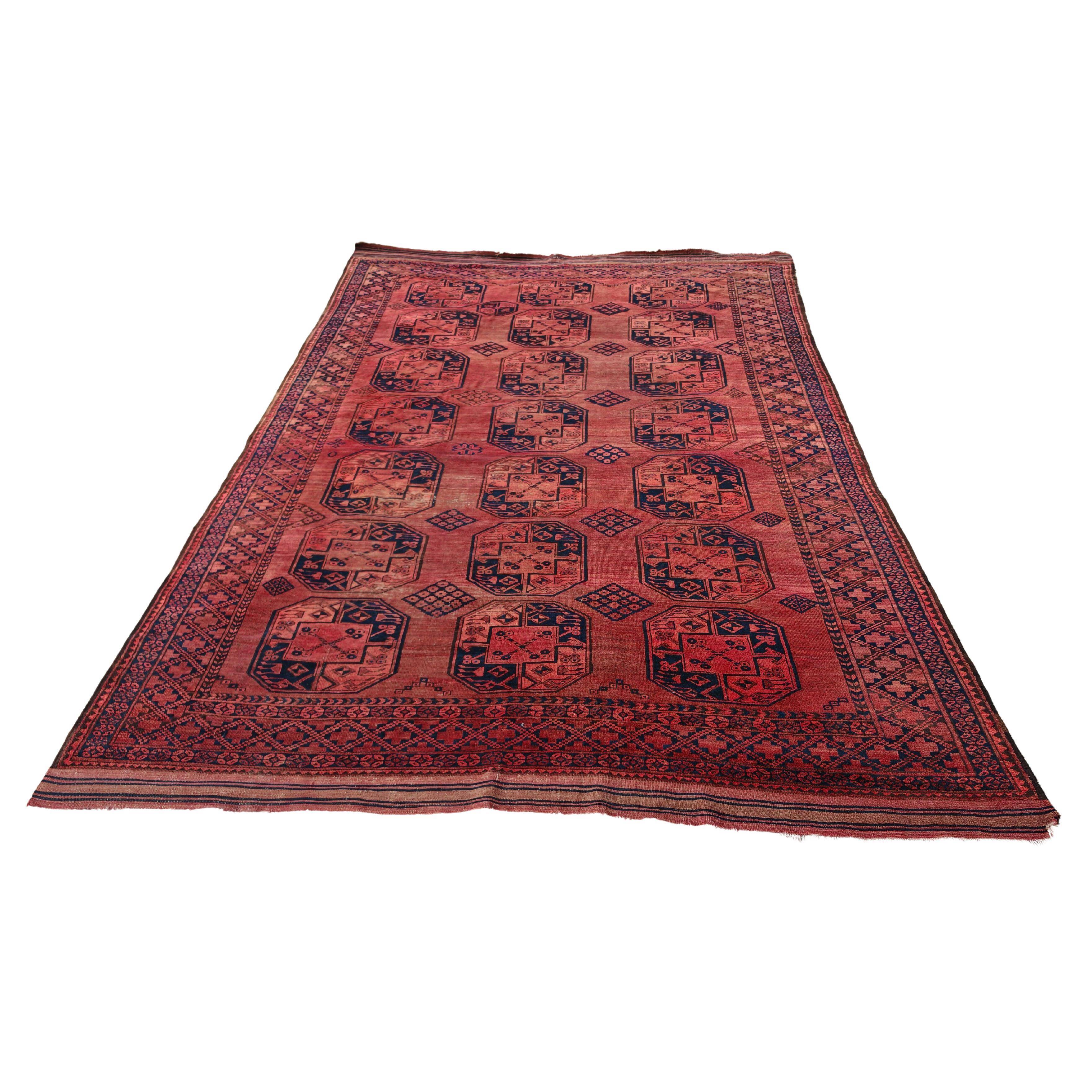Antique Turkmen Ersari hand-knotted wool carpet 1920s
