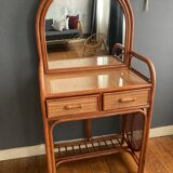Ensemble coiffeuse et chaise en rotin années 70