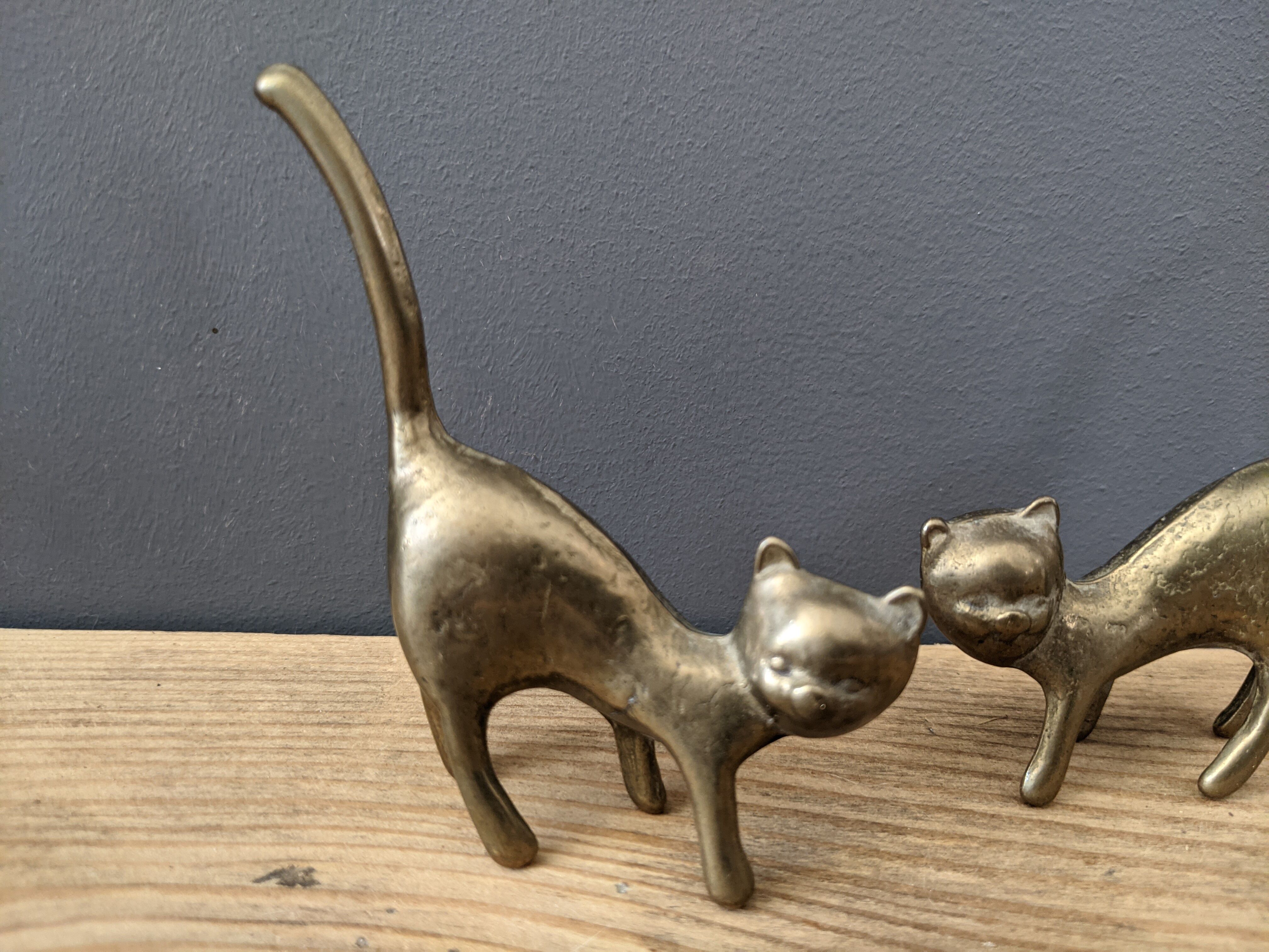 Duo de chats en laiton vintage