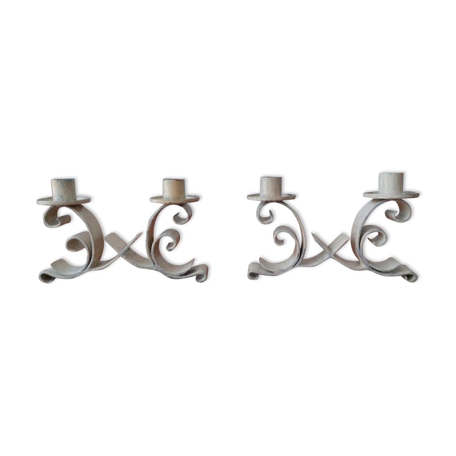Paire de chandeliers vintage en fer forgé à deux branches | Selency