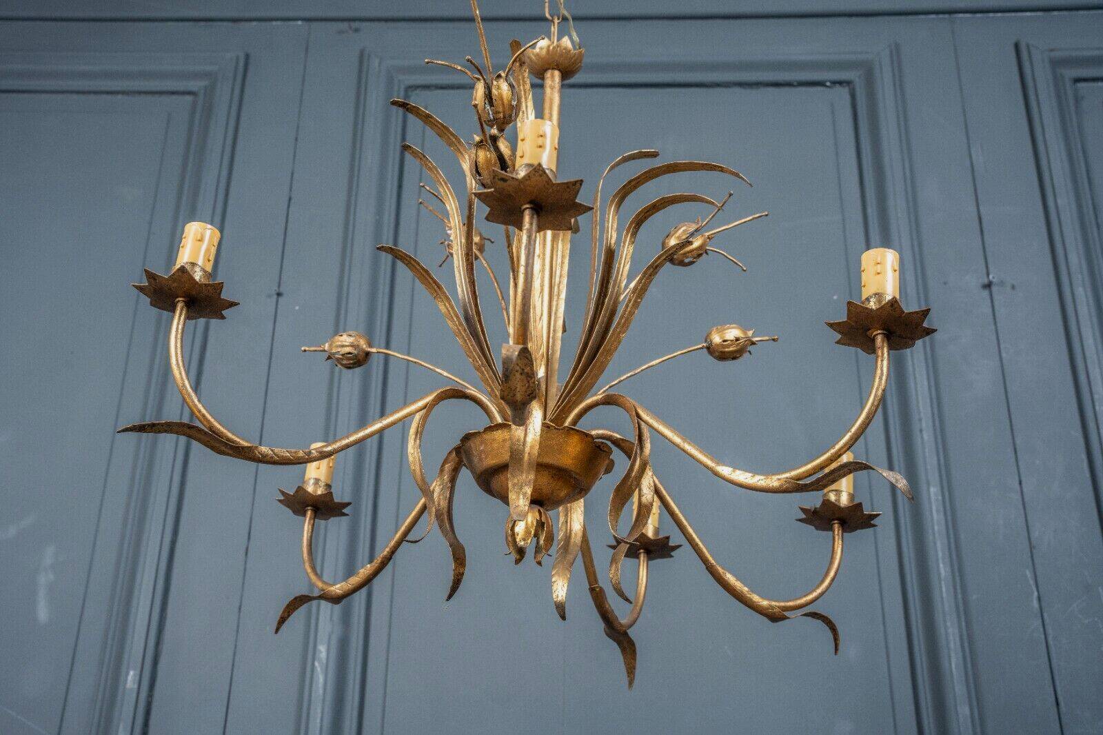 Chandelier in gilded metal in the style of Maison Baguès 6 lights 1960