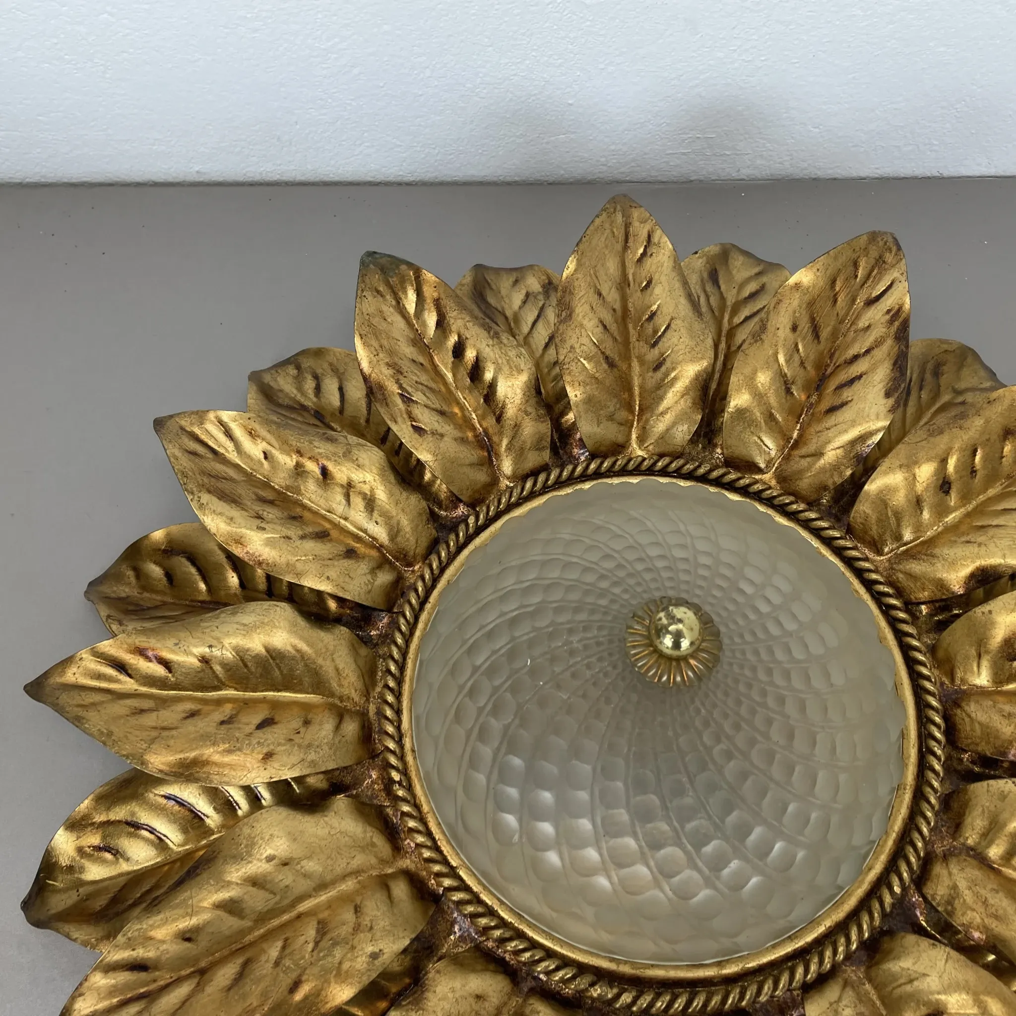 Large 55 cm golden 'florentine theatre' ceiling light by banci, florence, italy, 1970