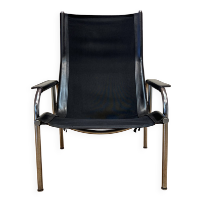 FAUTEUIL CUIR NOIR ET CHROME DESIGN 1960 ''HANS EICHENBERGER''.