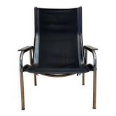 BLACK LEATHER AND CHROME ARMCHAIR DESIGN 1960 "HANS EICHENBERGER".