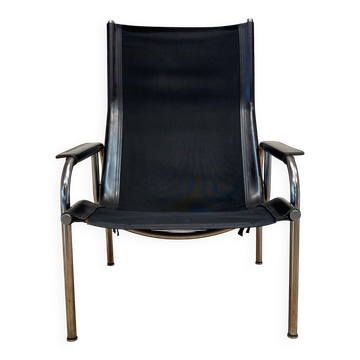 FAUTEUIL CUIR NOIR ET CHROME DESIGN 1960 "HANS EICHENBERGER".