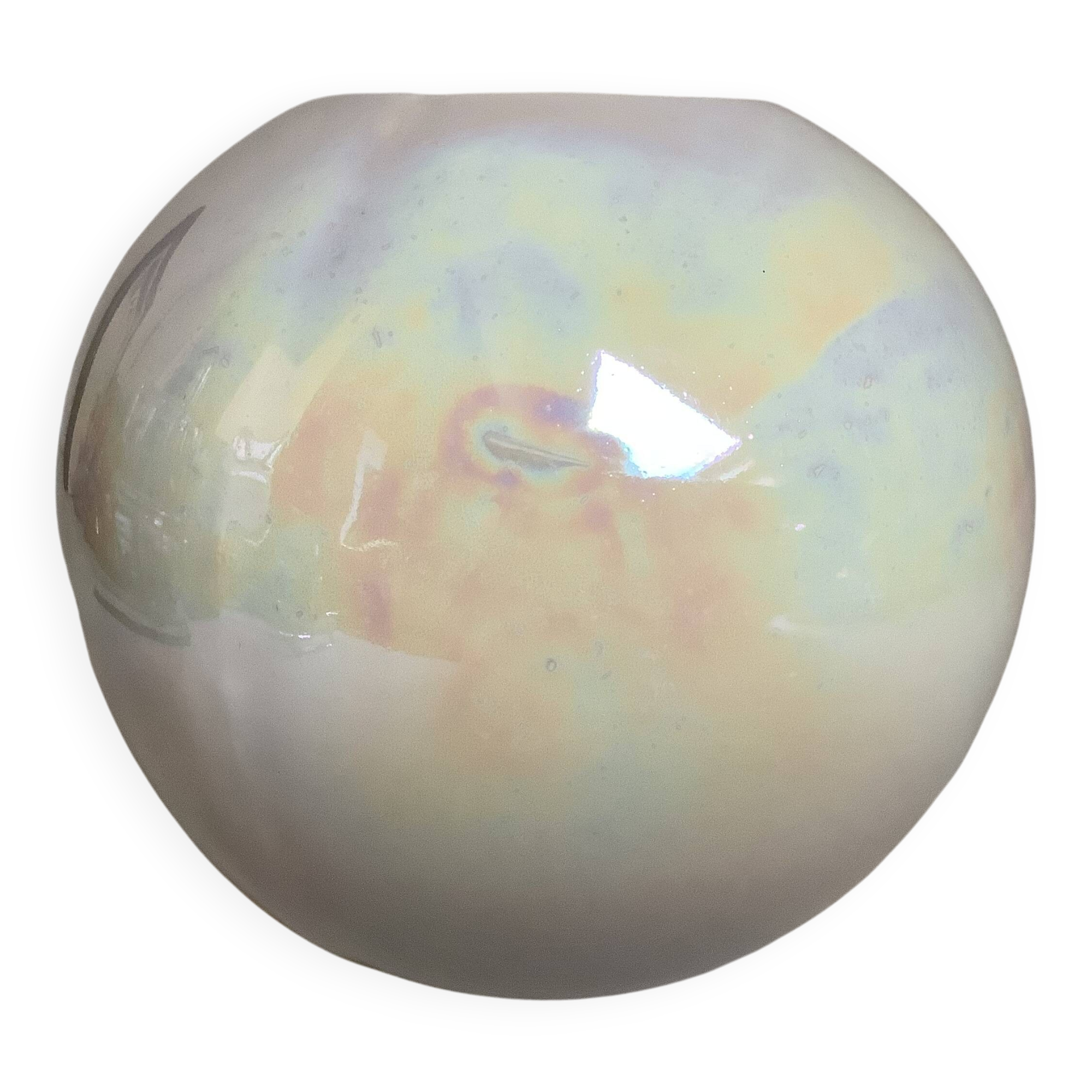 Iridescent white round vase