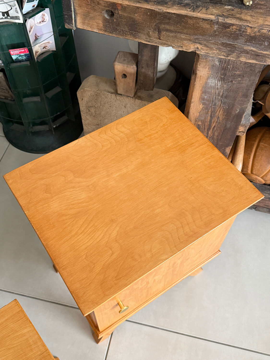 Vintage bedside table with tapered legs