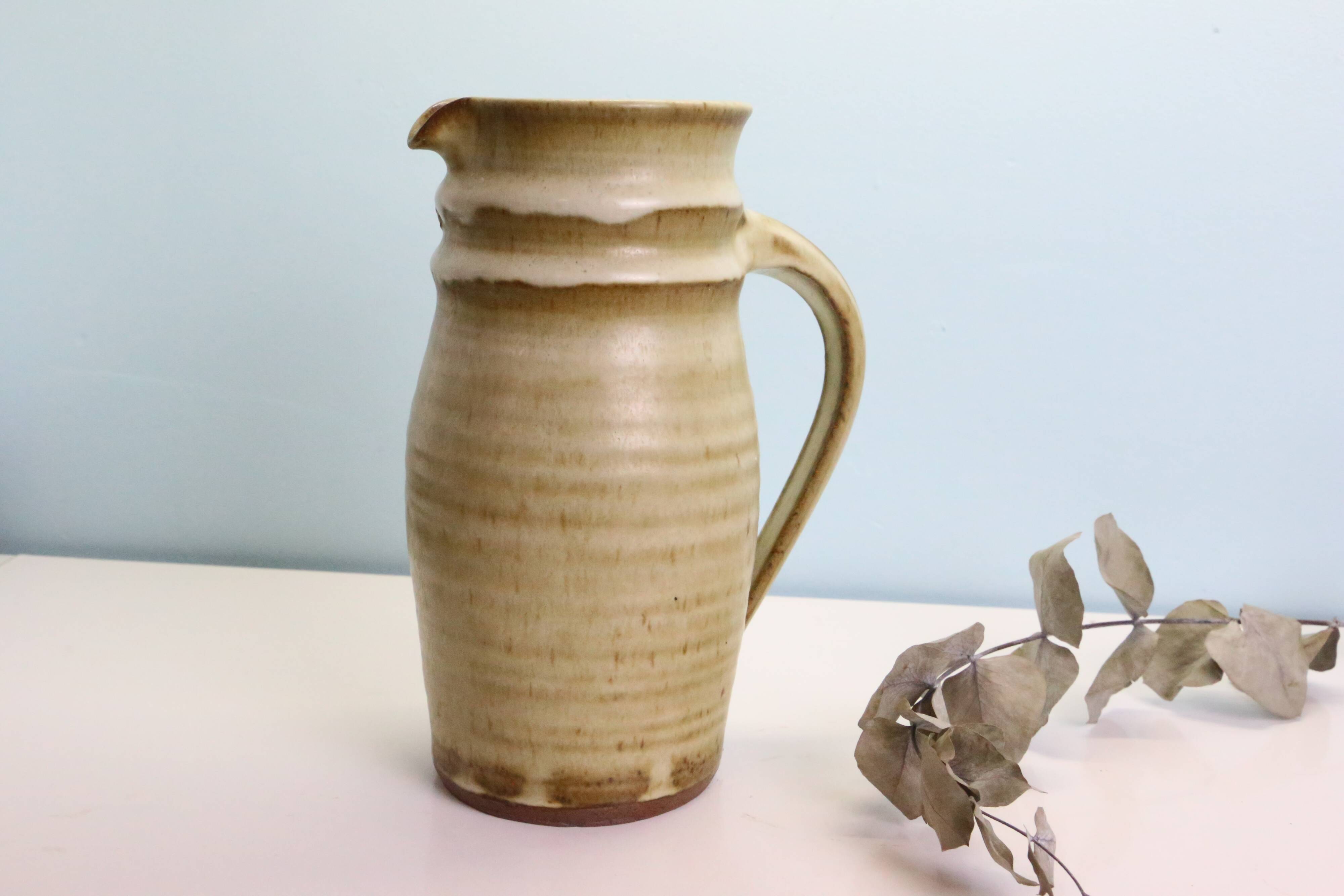 Glazed earth jug, Manziat pottery, rustic, vintage French