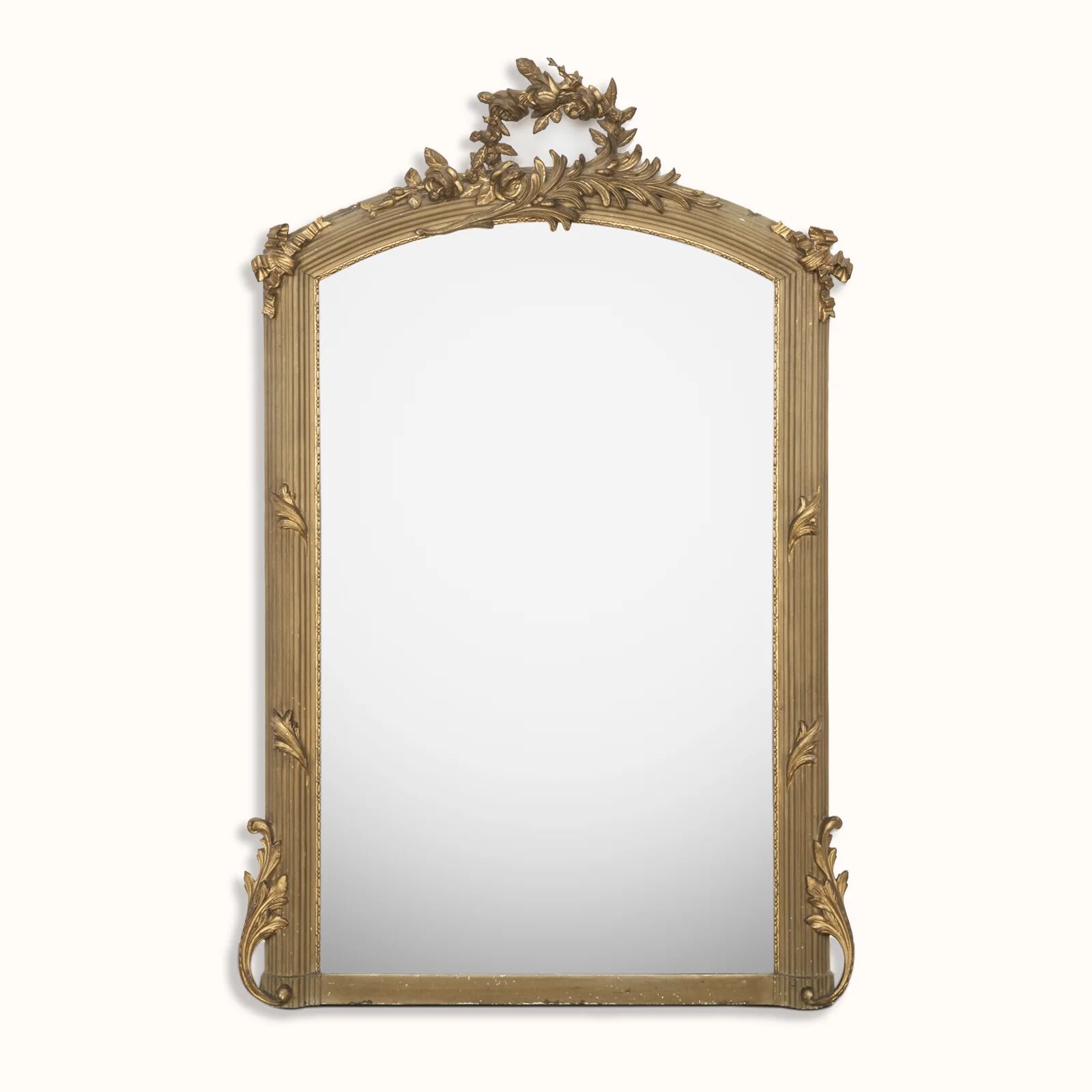 19th C antique French Louis XVI mirror with leave crest