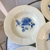 6 hollow plates Digoin Sarreguemines blue flowers 30s