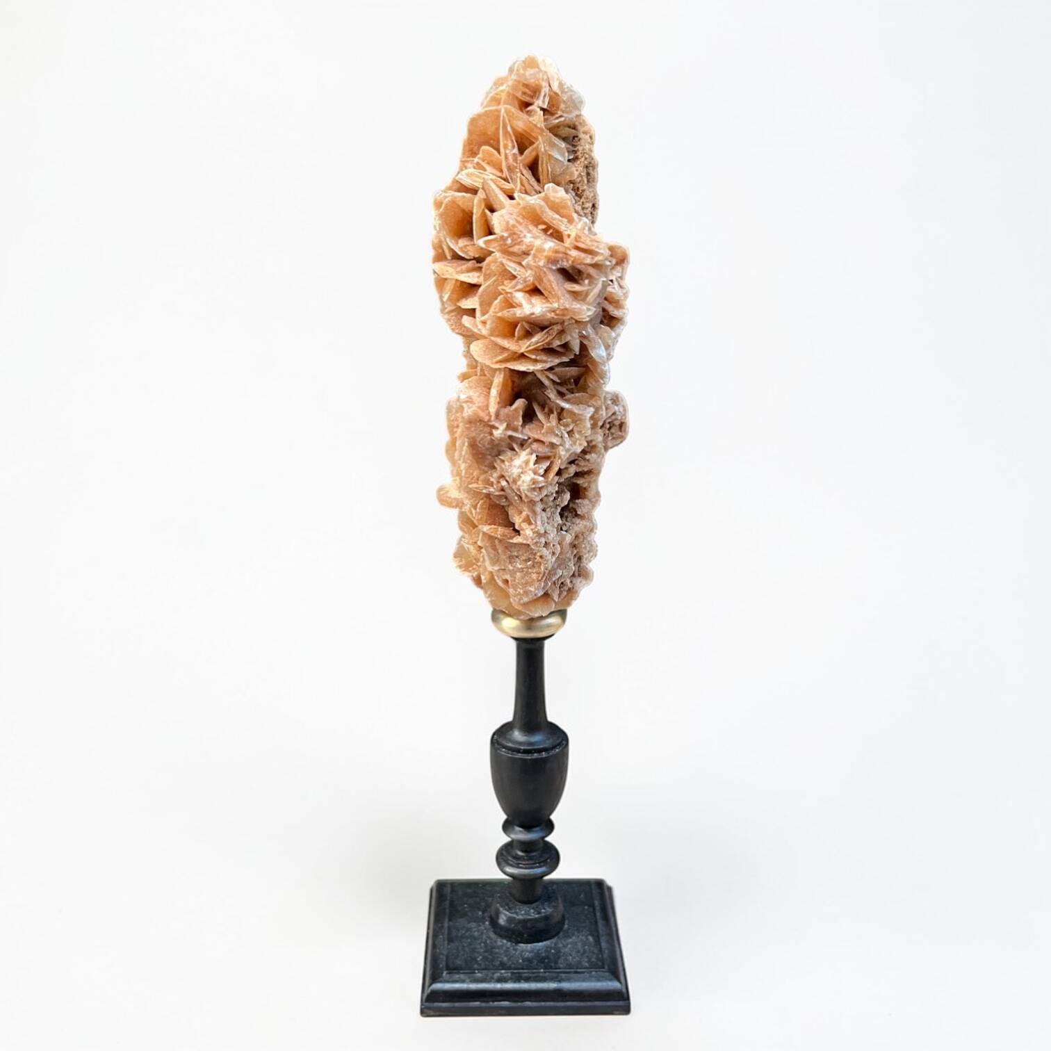 Sand rose on a turned black wooden base, late 19th century curiosities.