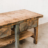 Green wooden workbench – 2 drawers