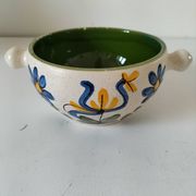 Ceramic soup bowl with blue flower decoration – handmade