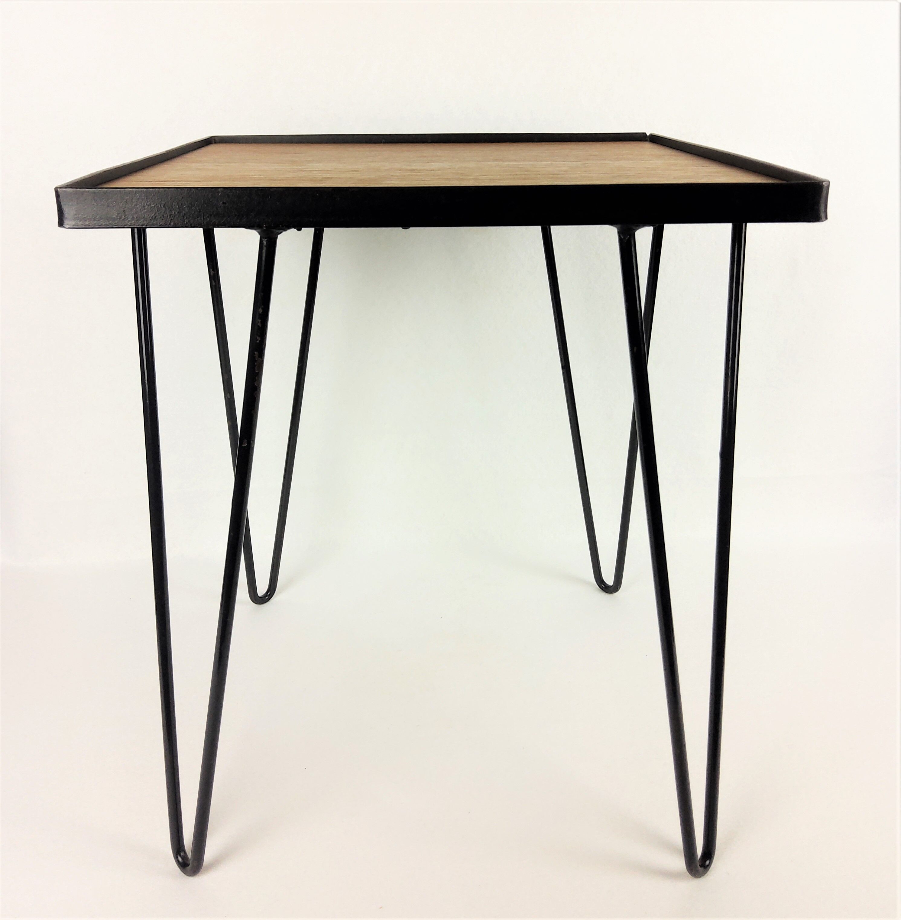1950 oak and black metal side table