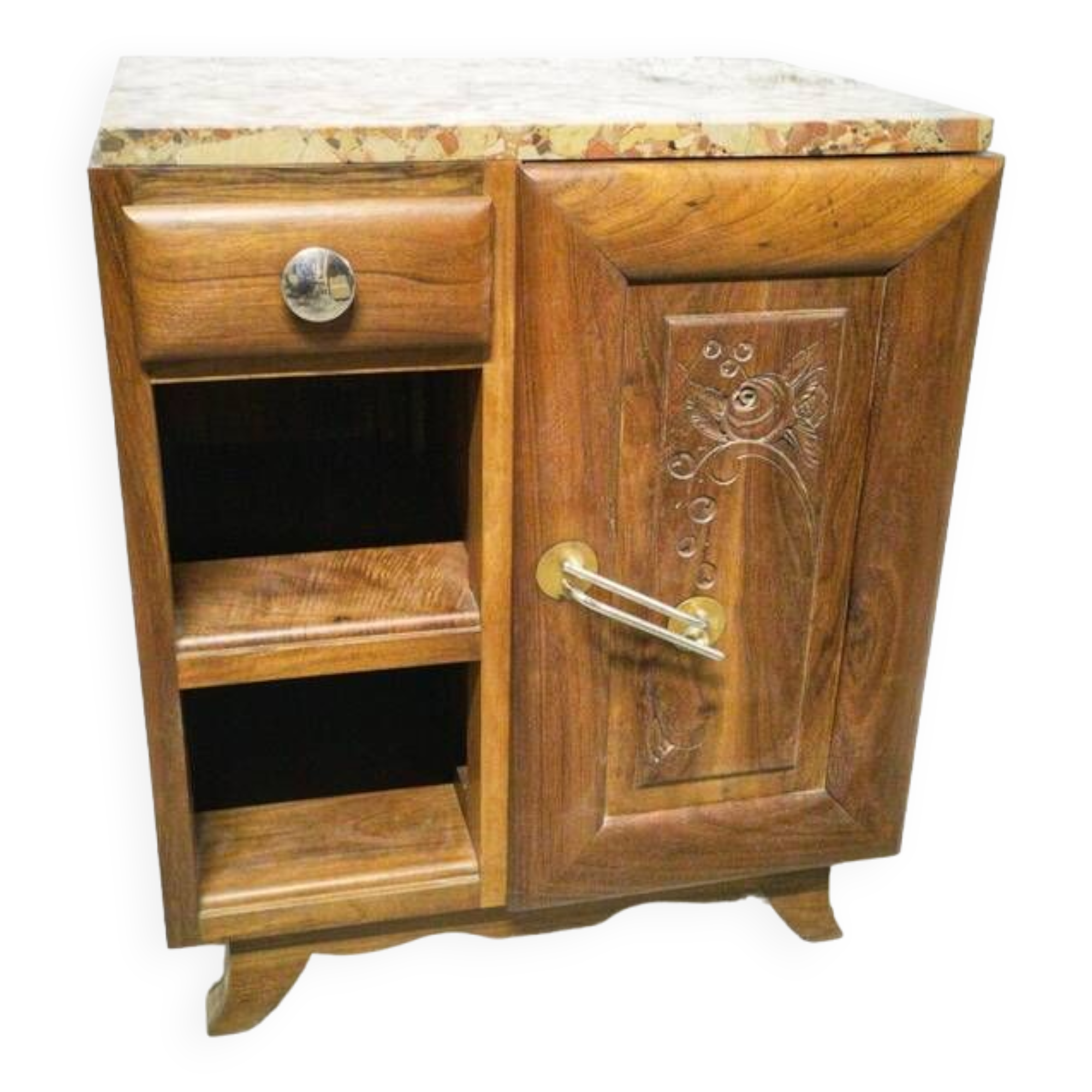 Art deco wood and marble bedside table
