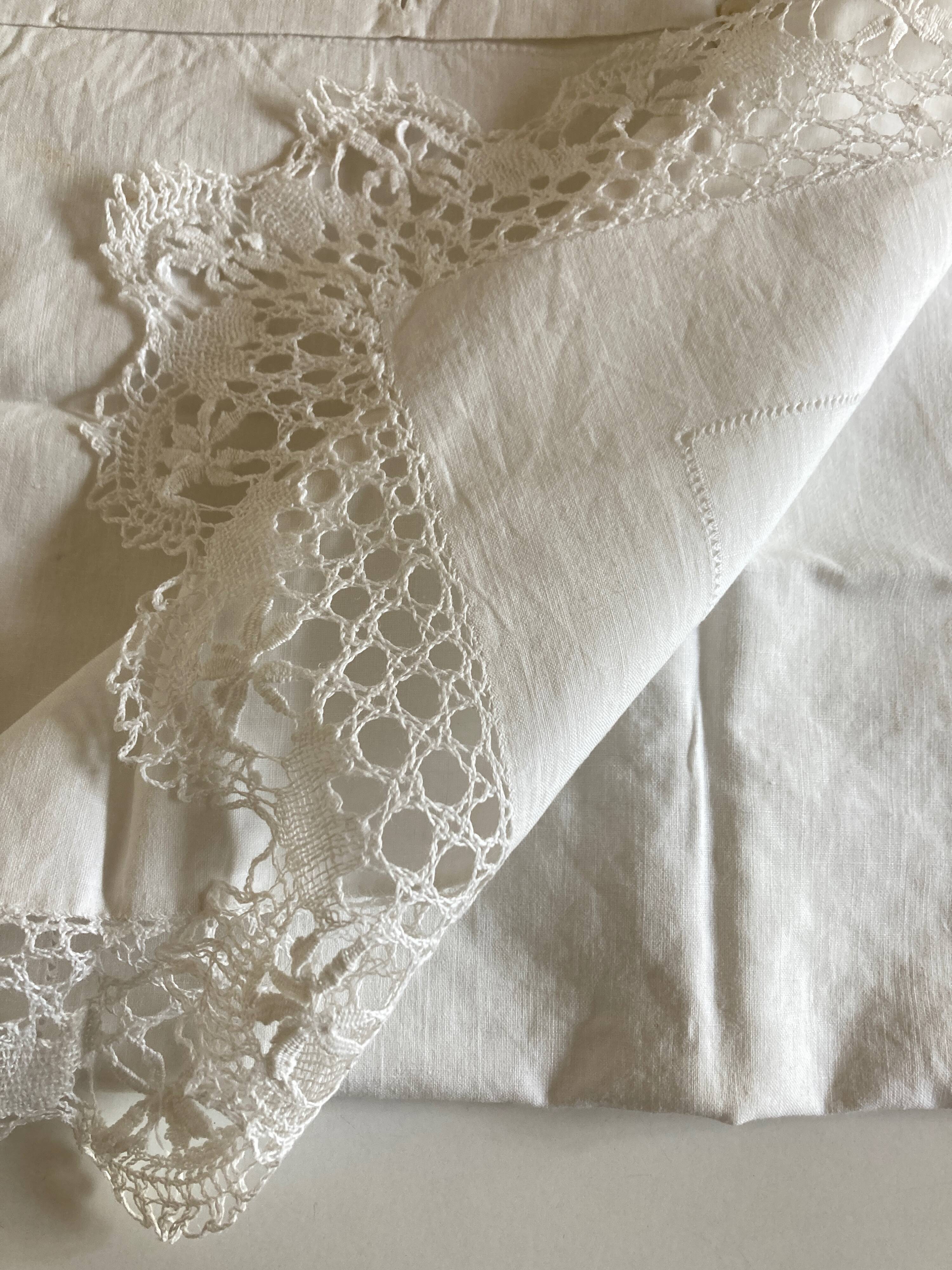 Pair of embroidered 19th linen linen pillowcases