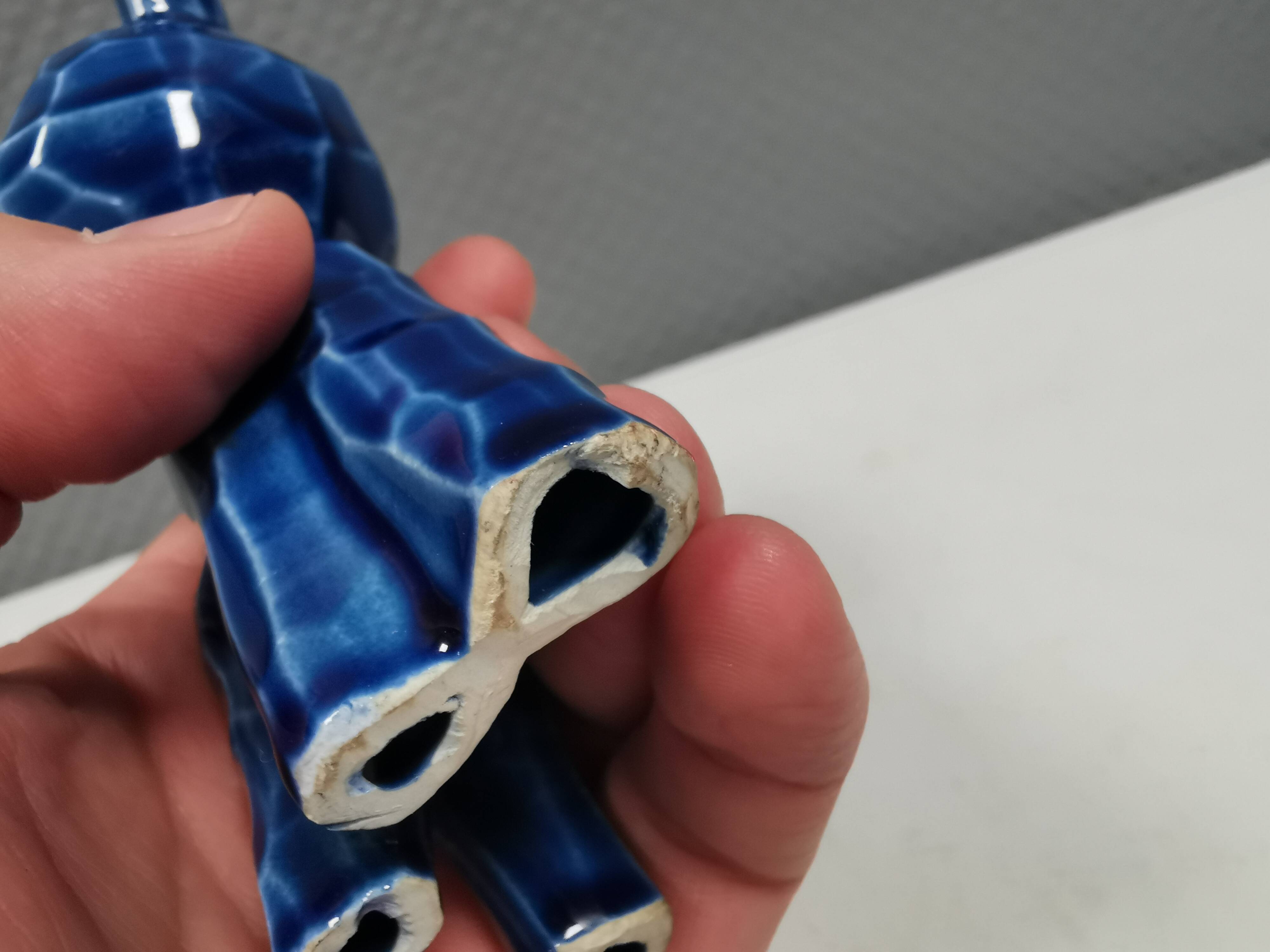 A Japanese ceramic “toy” from the 70s, blue Kawaii animal deer figurine.