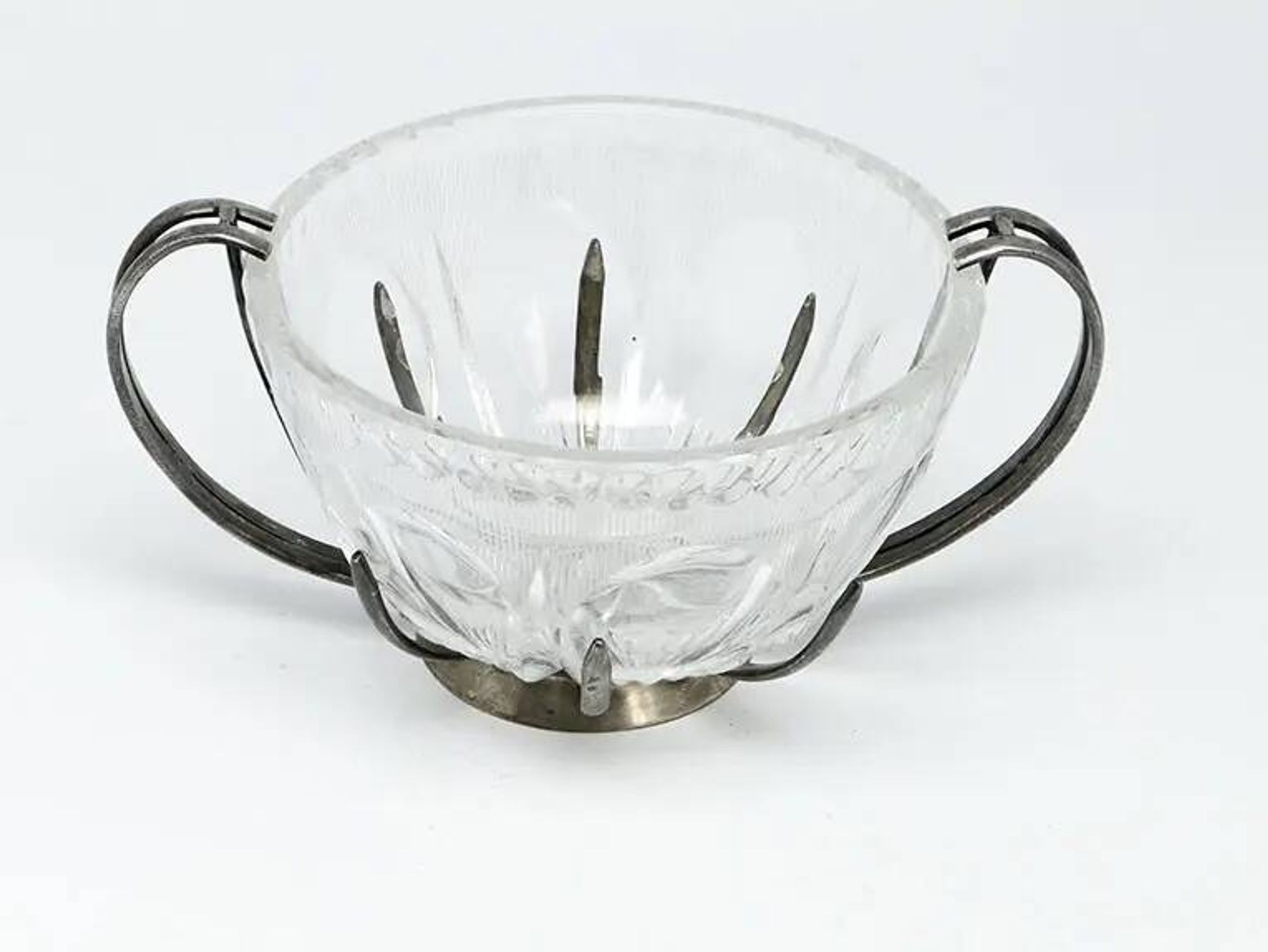 Sugar bowl, new look postmodernism, silver-plated brass and glass, Poland, 1970s