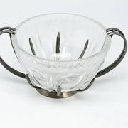 Sugar bowl, new look postmodernism, silver-plated brass and glass, Poland, 1970s