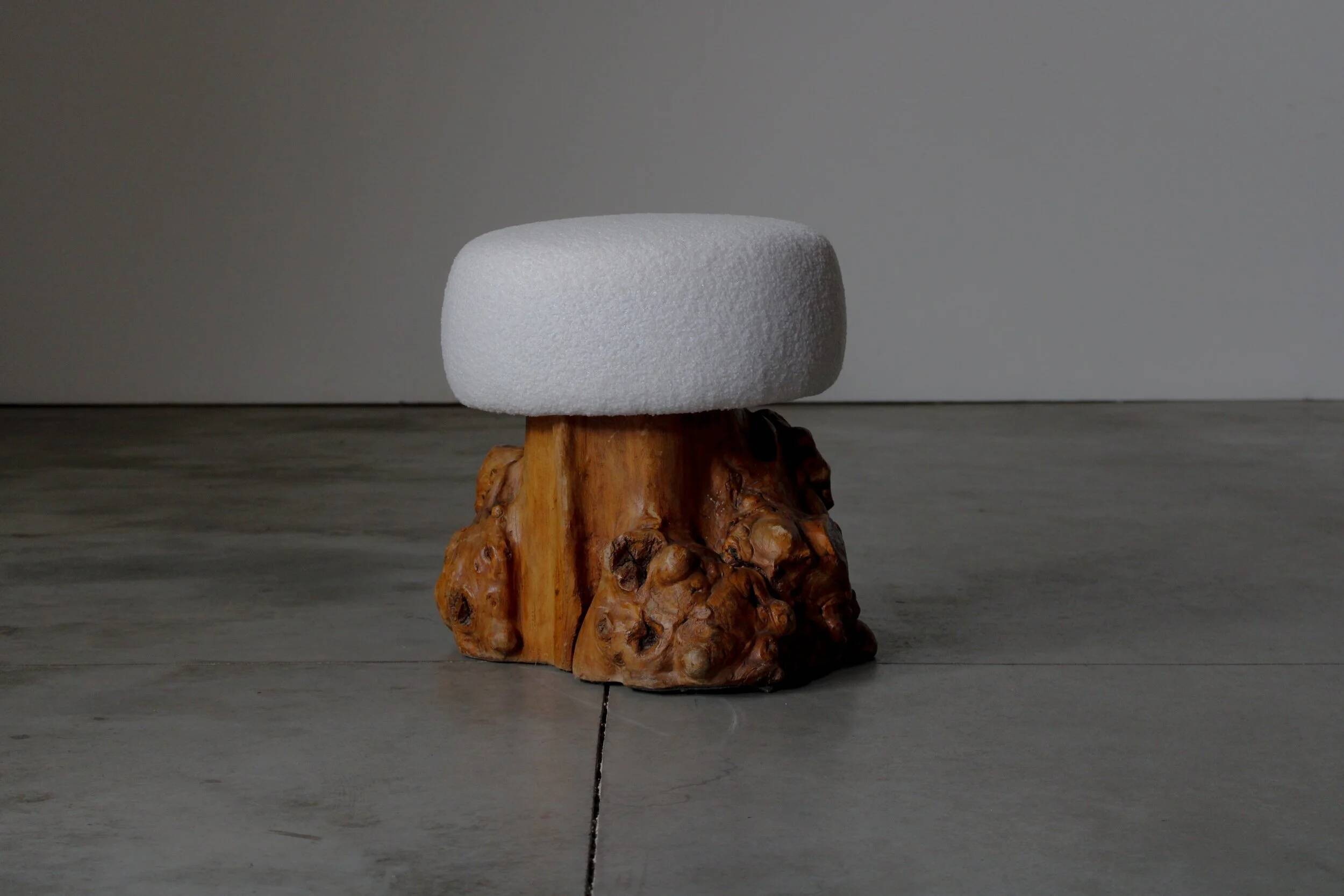 Mushroom shaped stools from burlwood - France 1950s