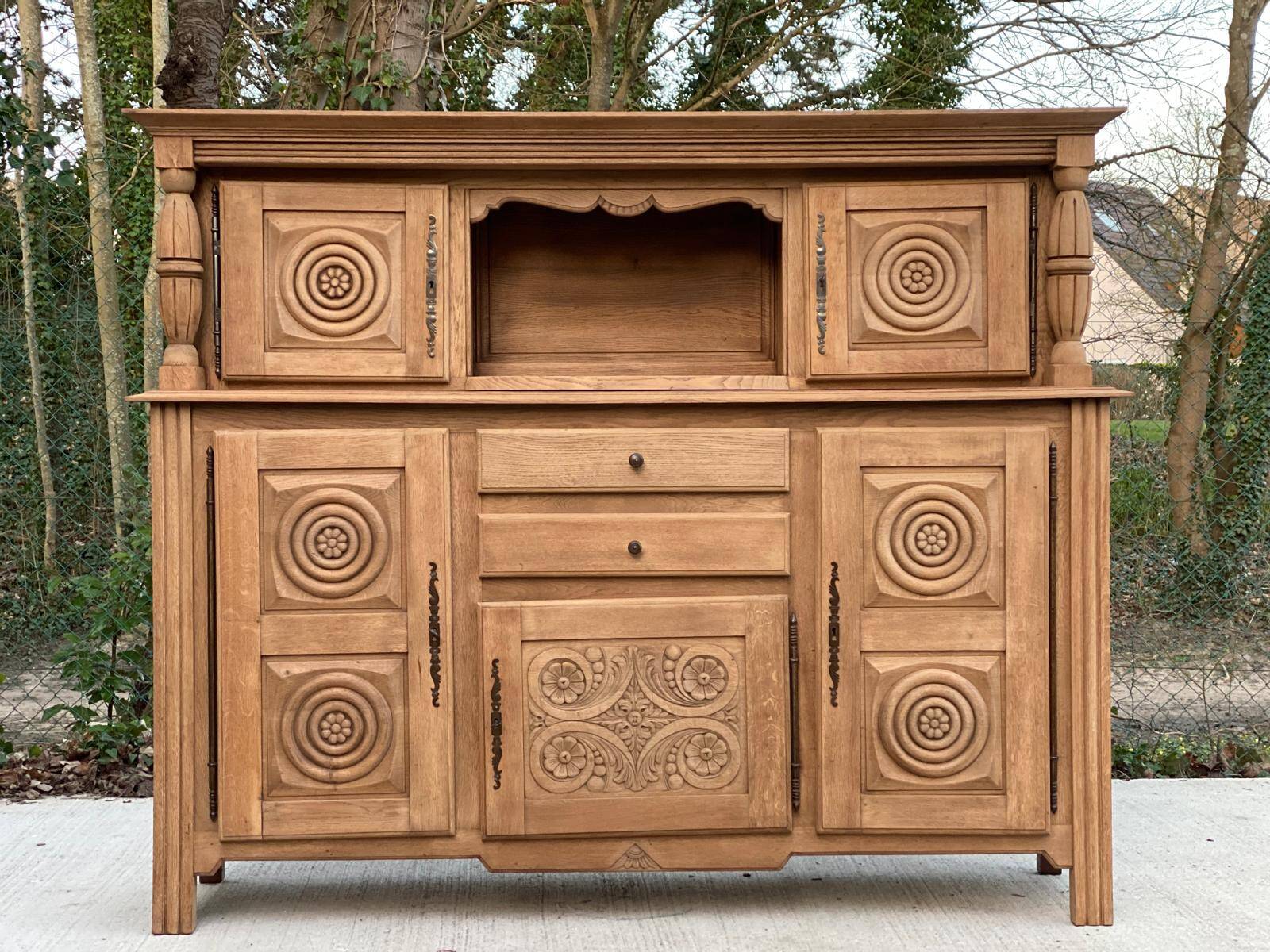 2-part Breton sideboard renovated in solid raw oak 200cm
