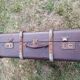 Antique suitcase in leather wood and vintage metal