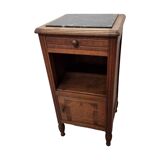 French Art Deco Oak Bedside Table with marble top